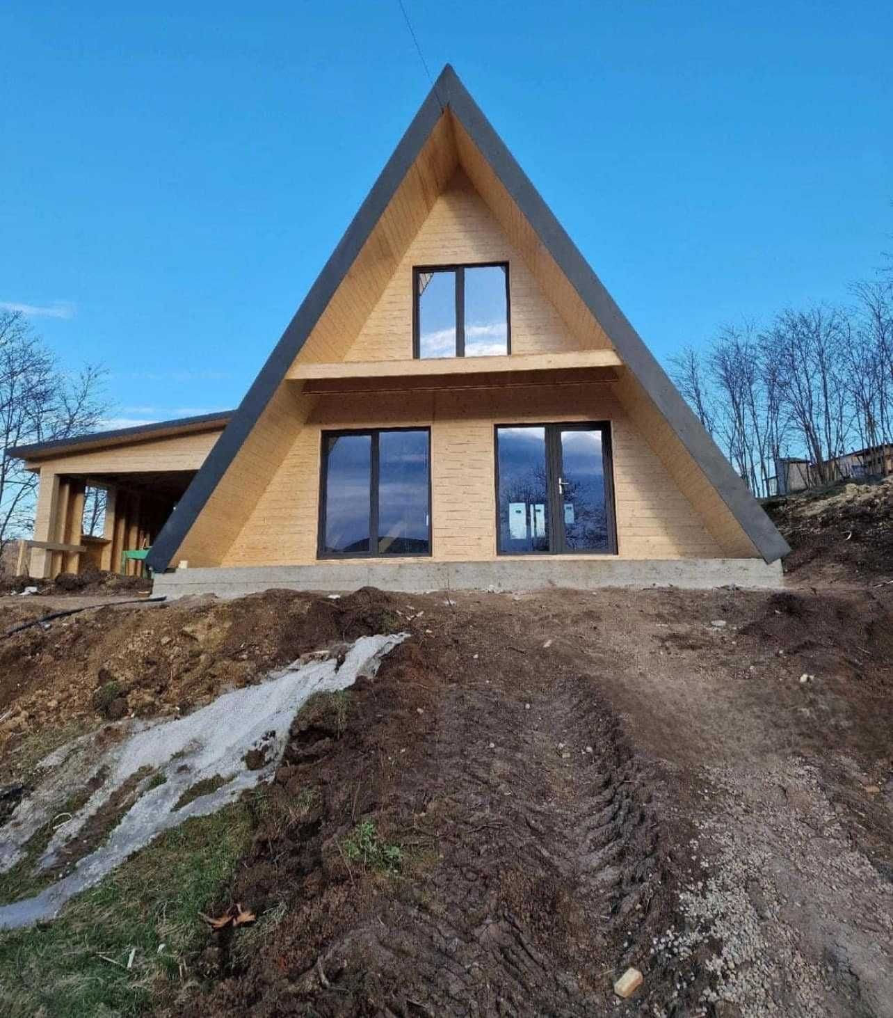 Cabana stil A-Frame si case din structura de lemn