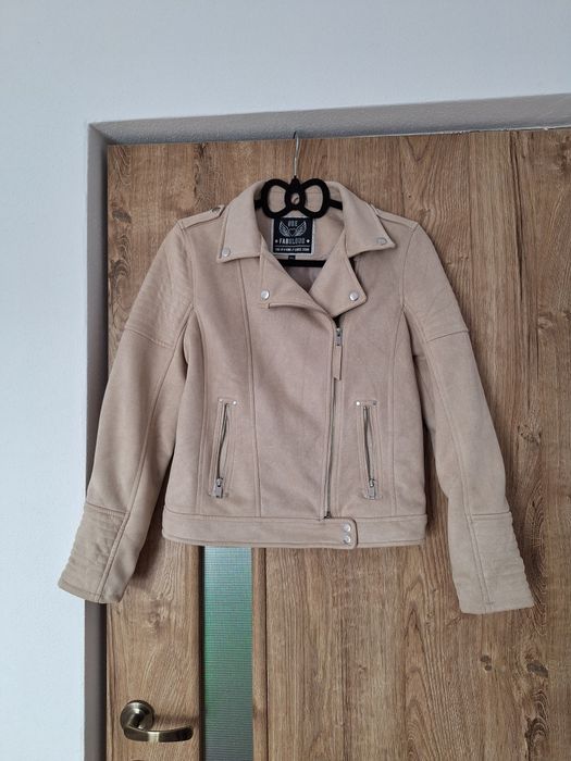 Geaca biker din velur crem/bej