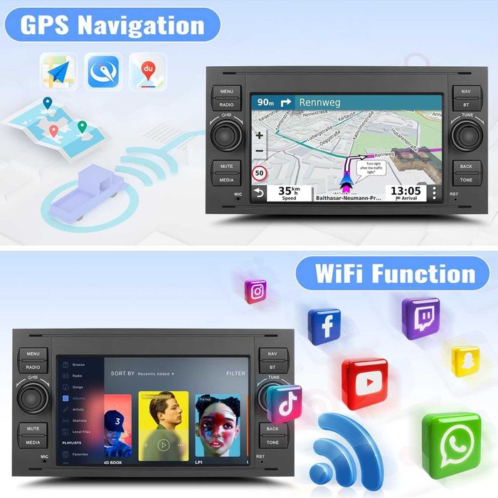 SIXWIN 7-инчово Android радио за Ford Transit Fiesta Focus Fusion Kuga