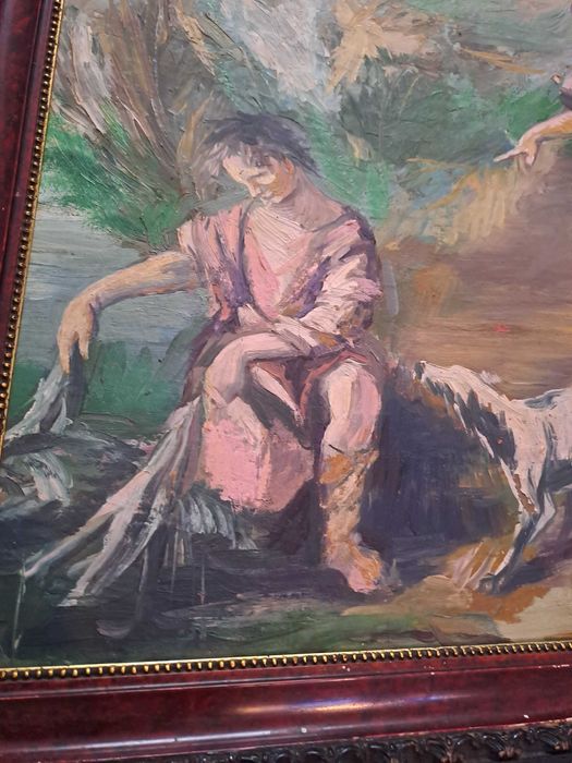 tablou pictura veche pe lemn 46/52 cm