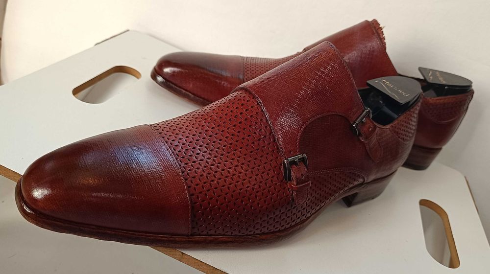 Panfofi de lux 44.5 45 45.5 monk GREVE NOI lucrati manual piele embosa