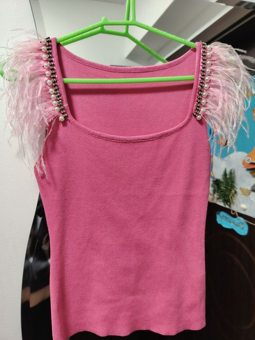 Намален дамски потник циклама с пера и перли