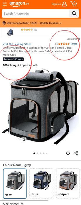 Разширяема транспортна раница за домашни любимци Lekesky (Сива)