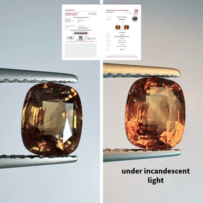 Рядък александрит с драматично променящ се цвят 1.52кт.!Сертифициран!