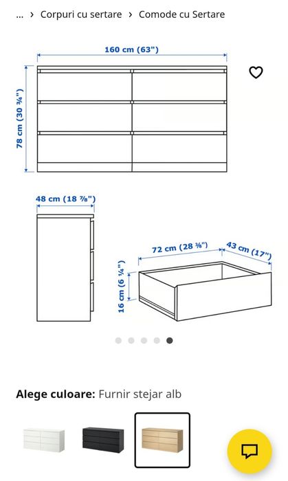 Comoda mare IKEA Malm 6 sertare impecabila, stejar, 160 cm