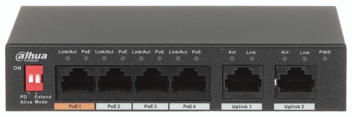 Чисто нов  POE Суич Dahua PFS3006-4ET-60-V2, 100Mbps, 6 порта, 4x POE