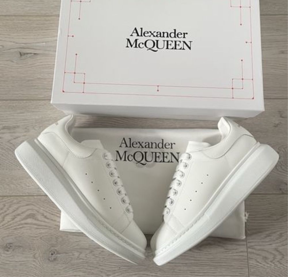 Adidasi Alexander Mcqueen full white albi piele naturala