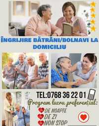 Servicii ingrijiri bătrâni / bolnavi / menajere /bone la domiciliu