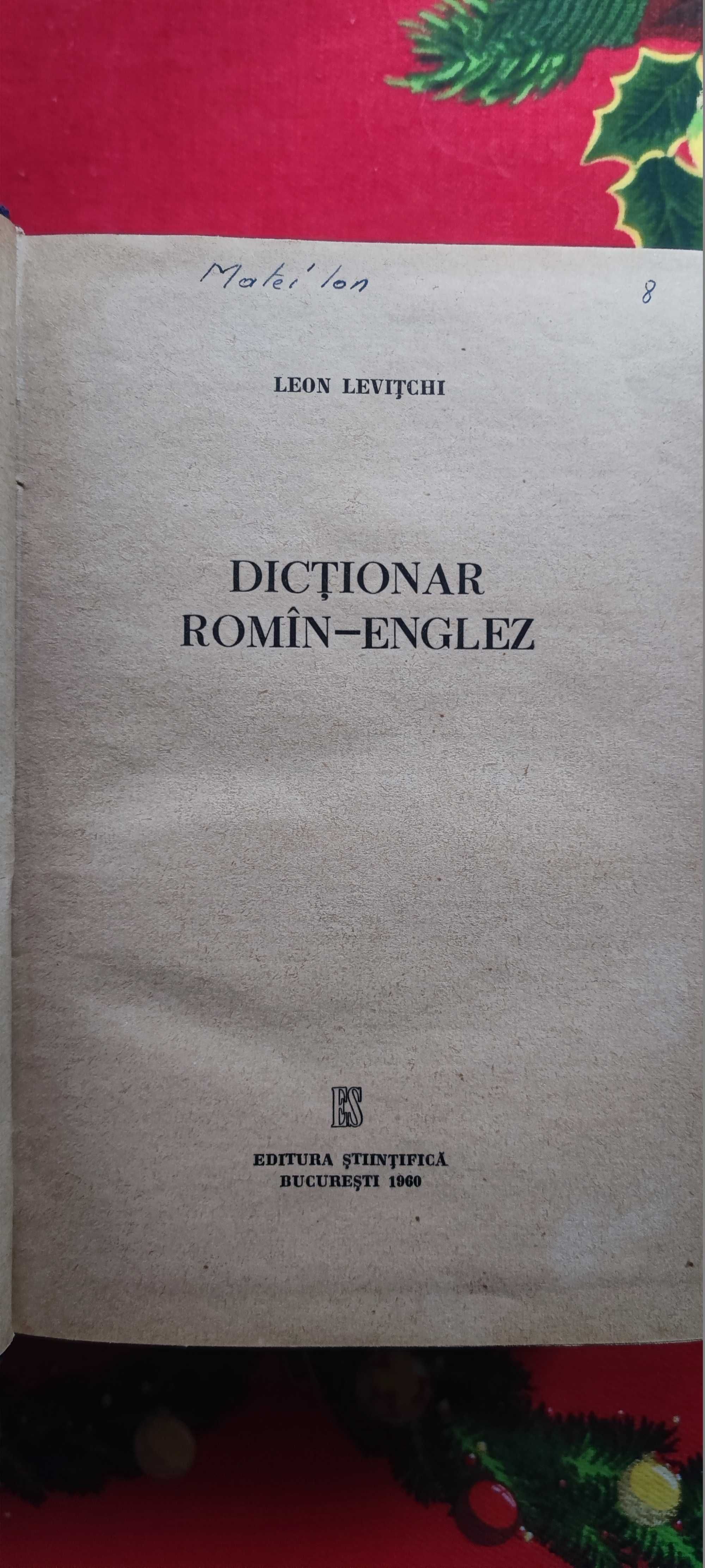 Dictionar Roman-Englez de Leon Levitchi 1960 , 1170 pagini