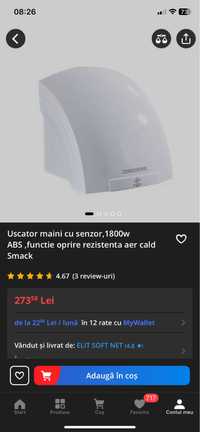 Uscator mâini cu senzor, 1800 W ABS, funcție oprire.