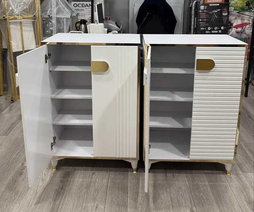 Белые шкафы с золотой отделкой (МДФ) 100x68x38