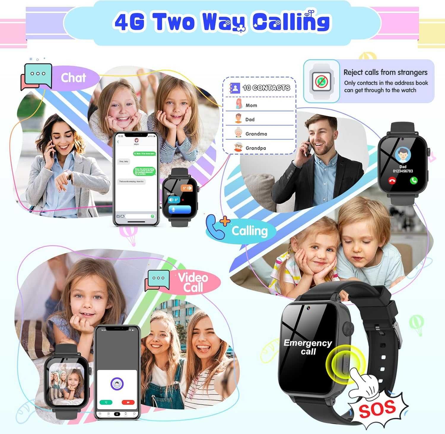 Ucani 4G детски смарт часовник, GPS тракер, телефон, видео разговор