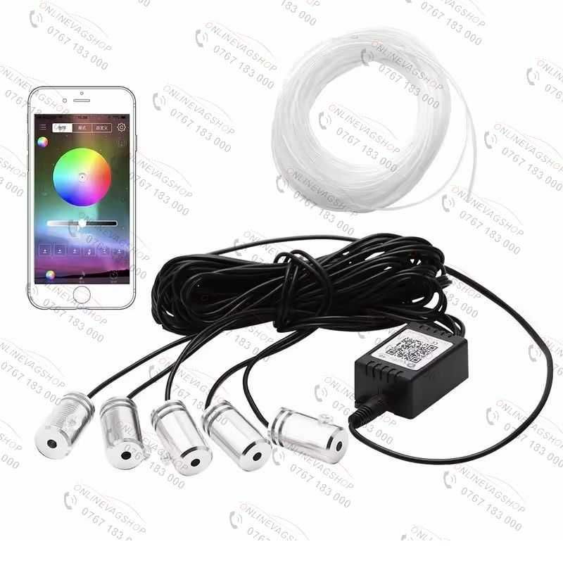 Lumina ambientala auto fir neon Led RGB  cu 5 capete Aplicatie telefon