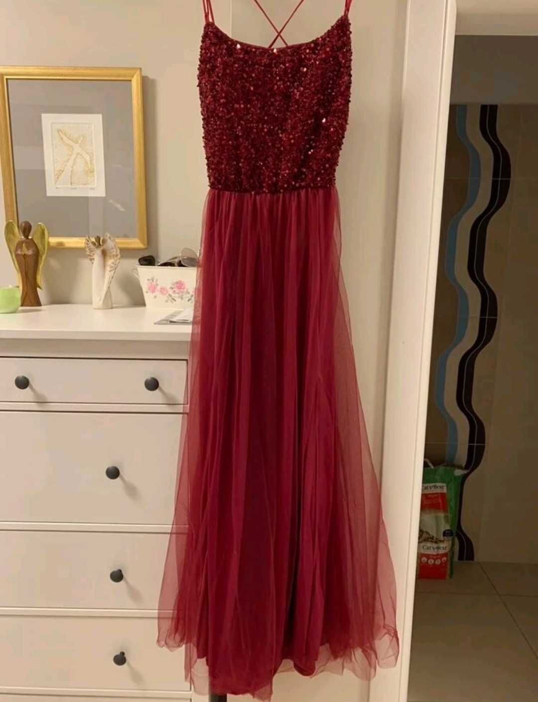 Червена коктейлна/официална рокля с пайети