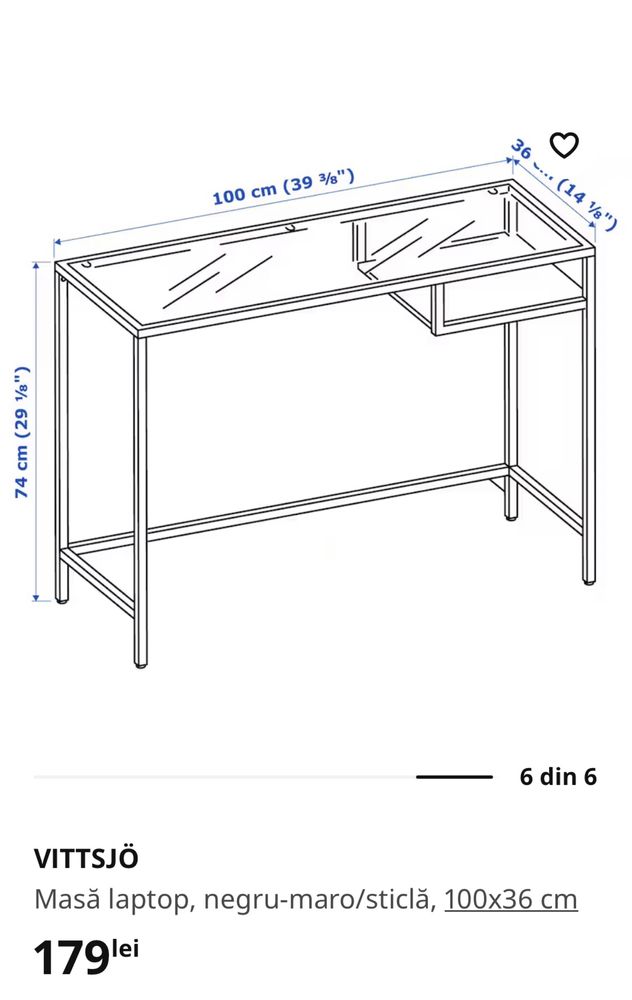 Birou sticla, masa laptop Ikea VITTSJÖ