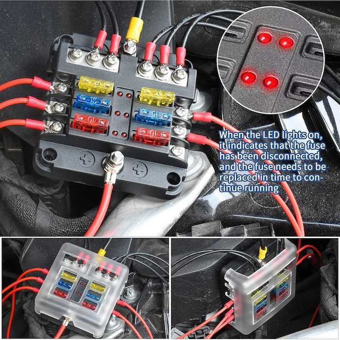 Set panou sigurante auto cu 6 iesiri, 12 V, sigurante 5A 10A 15A 20A