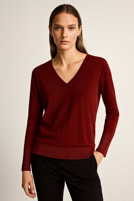 Червен дамски пуловер с вълна и кашмир Massimo Dutti