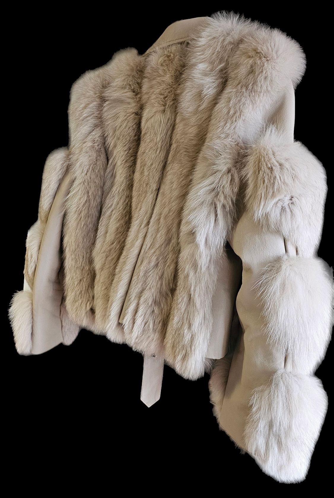 Кожено яке, естествен косъм сребърна лисица