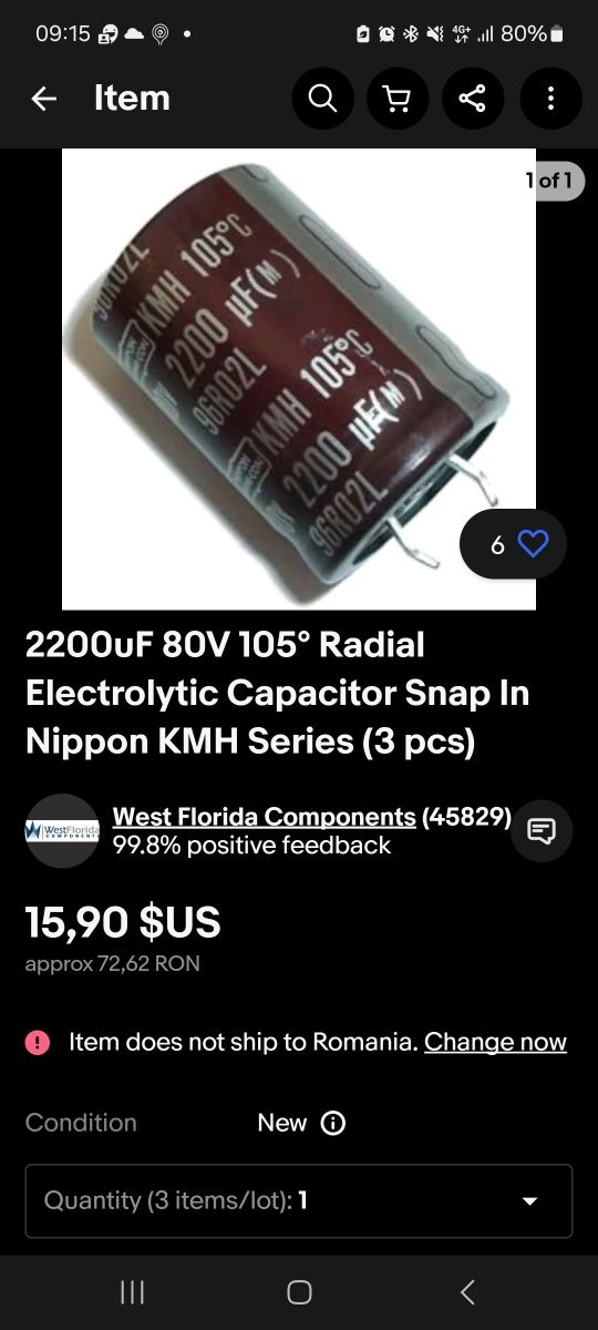 Rostov, Kashtan, Condesatori Nippon Chemi Con seria KMH, 2200 uF/ 80V