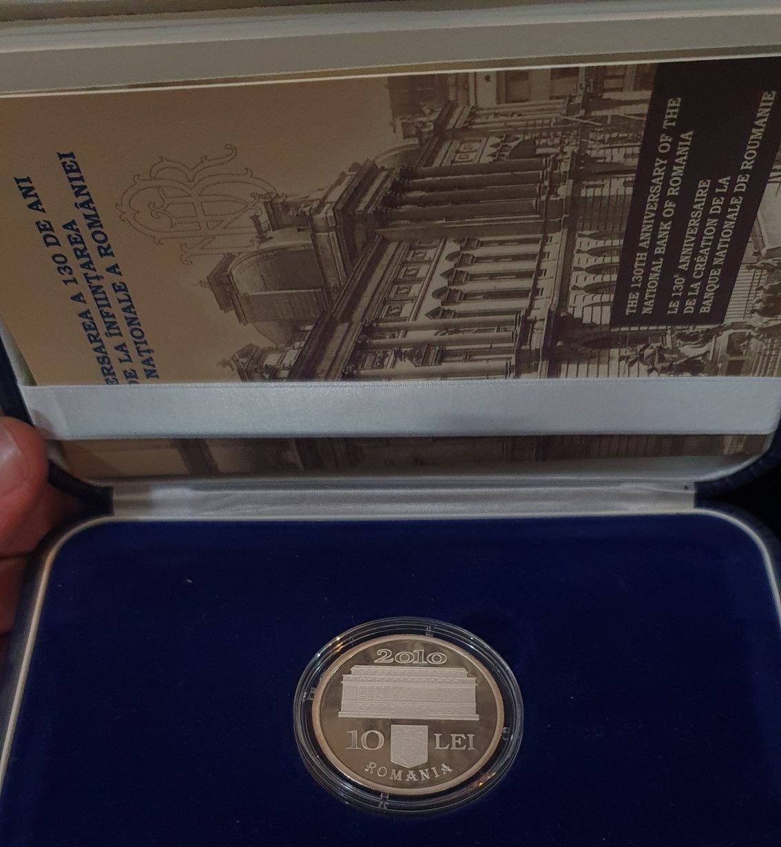 Medalie argint comemorativa 130 ani infiintare bnr, complet perfect