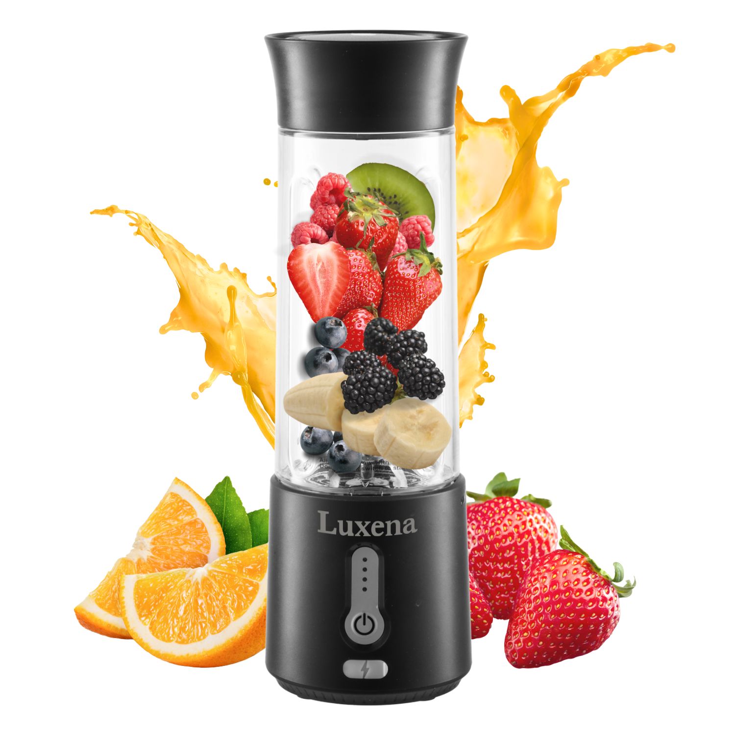 Blender portabil Luxena , negru, 500ml, 6 lame 3D otel inoxidabil