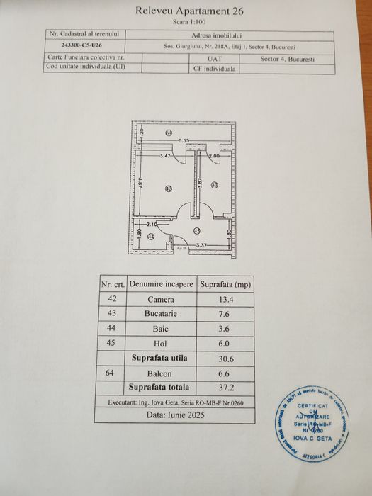 Gars  decomandata 38m, tripan ,incalzire pardoseala,stradal GIURGIULUI