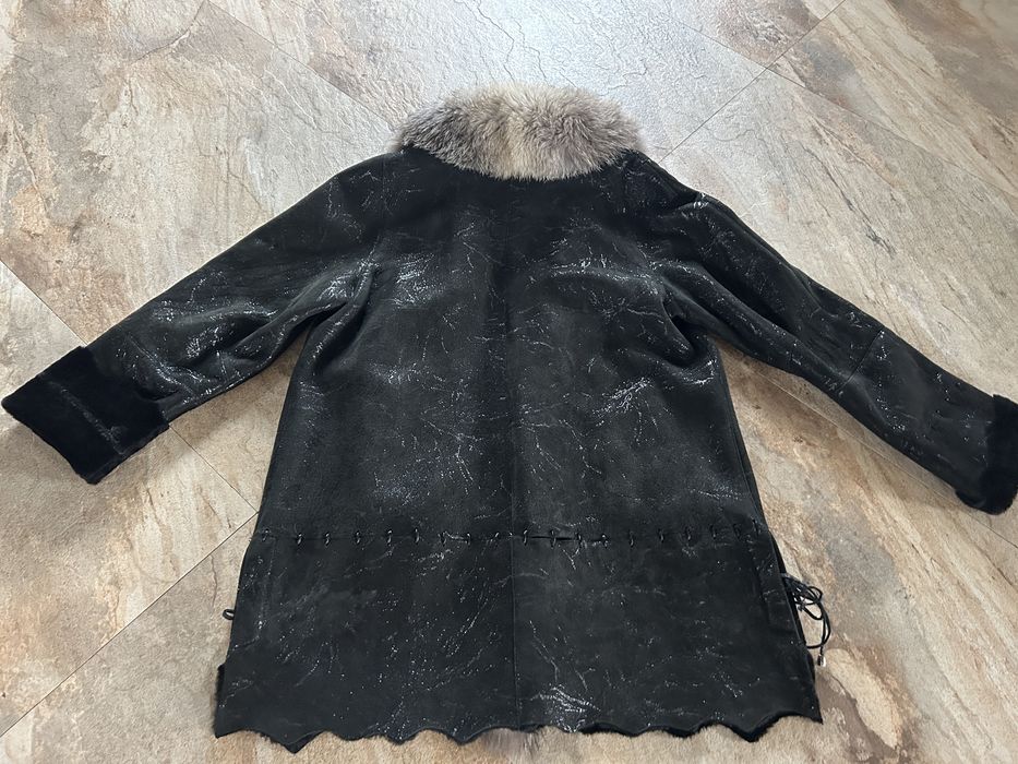 Haina din piele cu blana naturala