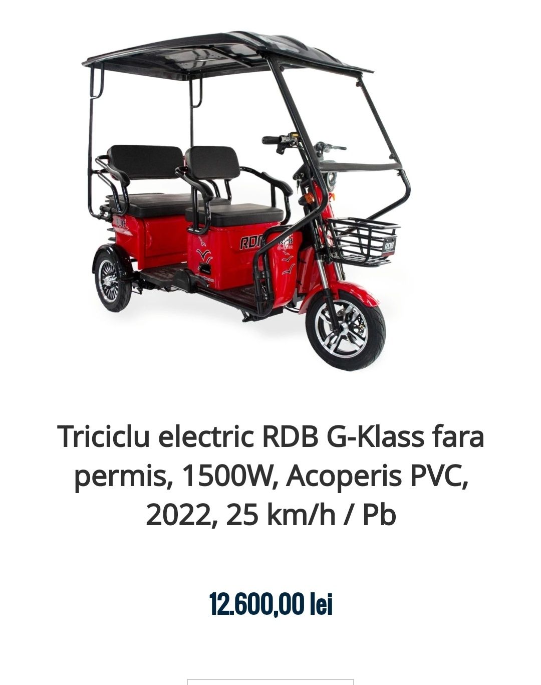 Triciclu electric RDB G-Klass cu acoperis PVC, in garantie
