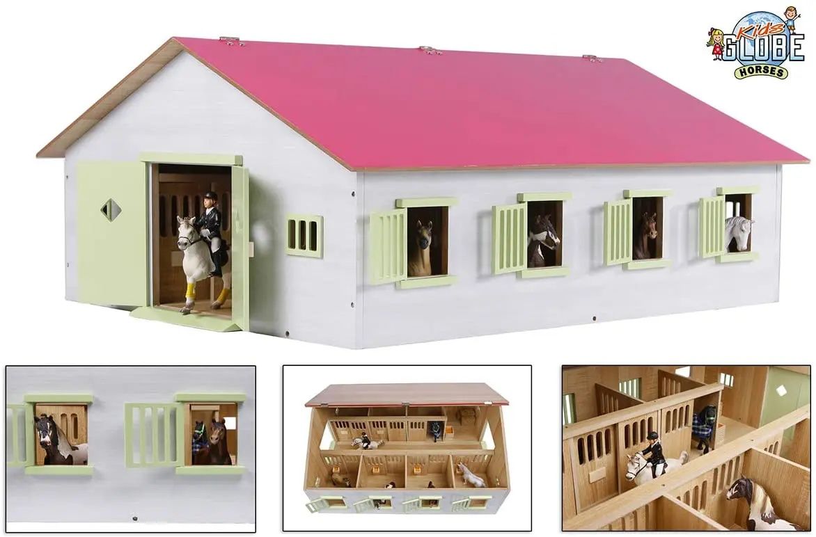 Детска конюшня Globe Wood Pink 1:24 със 7 бокса за коне