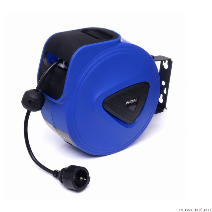 Cablu electric prelungitor, 15 m, pe tambur retractabil, Kraft