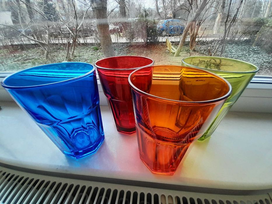 16 pahare colorate pentru apa,limonada,365ml