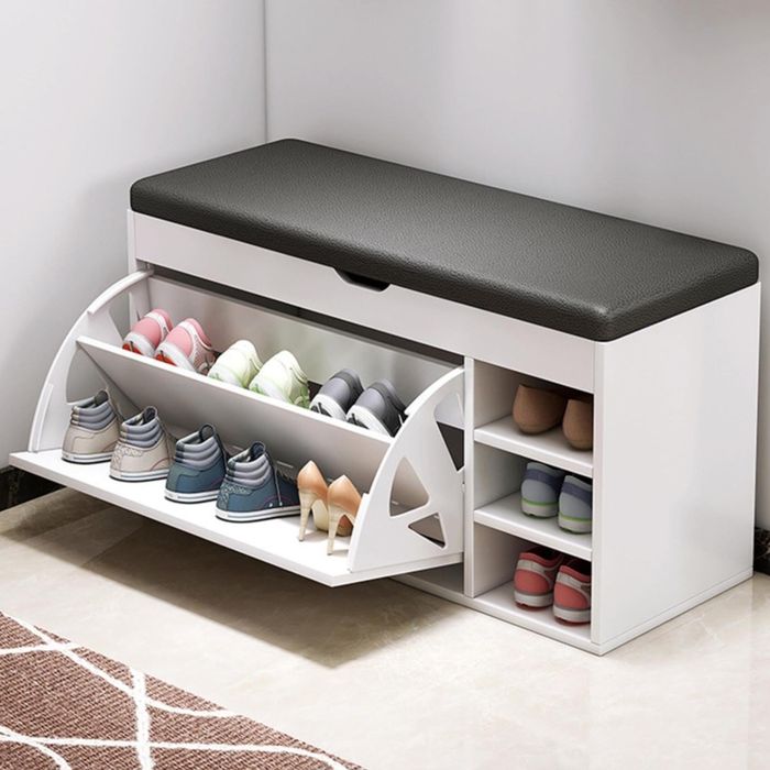 Pantofar, dulap pentru pantofi, tip bancheta, 80x34x50cm, alb/maro