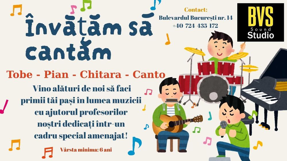 Scoala de Muzica -Lectii Instrumente: Tobe-Pian-Chitara-Canto- Focsani