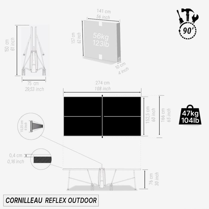 Masă De Ping Pong Exterior Reflex Gri - produs resigilat Decathlon