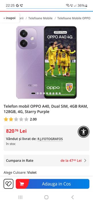 Oppo A40,Stare buna,este spart în partea de sus a ecranului