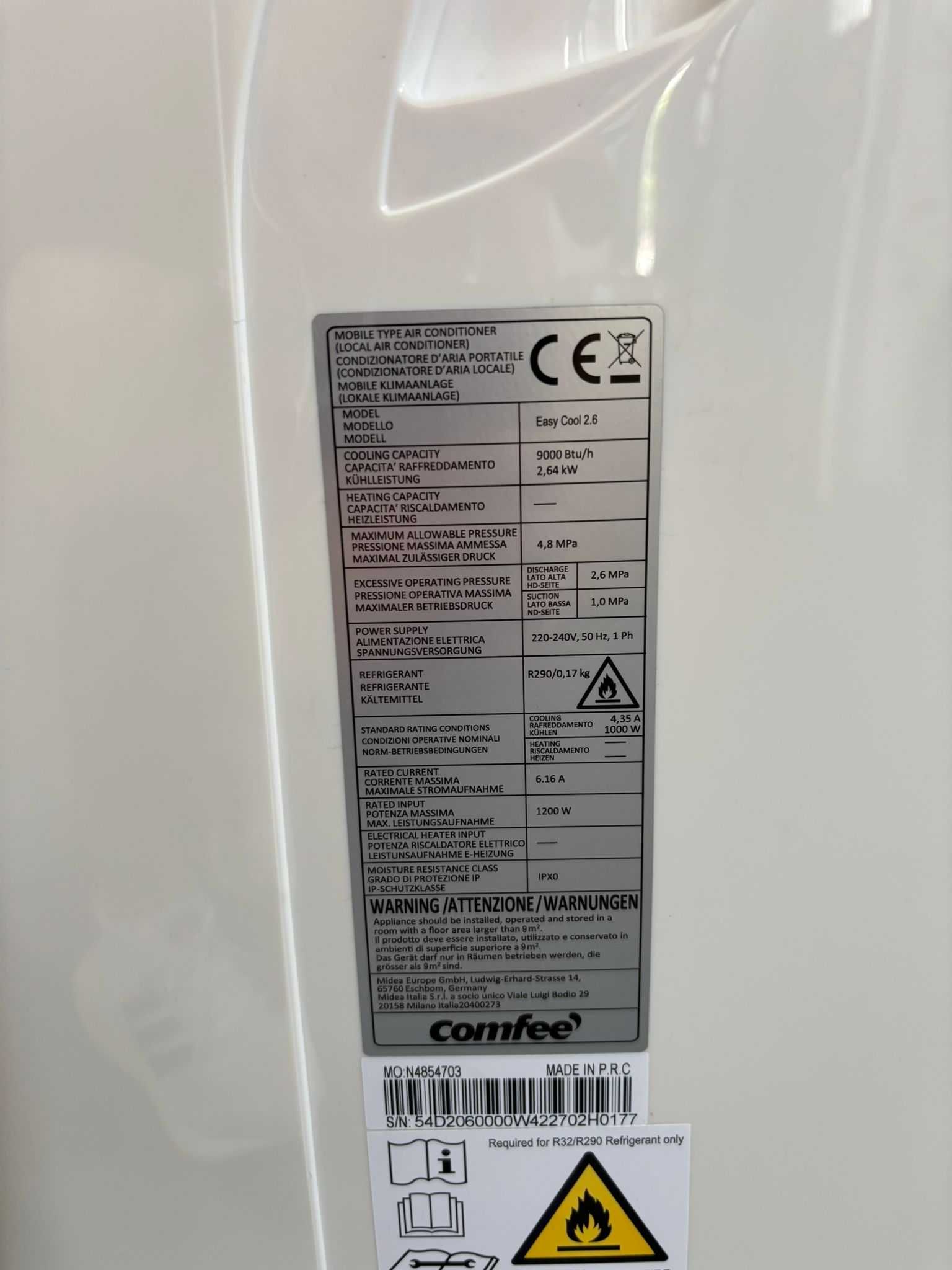 Aparat de aer condiționat mobil Comfee Easy Cool 2.6 kW, 9000 BTU, alb