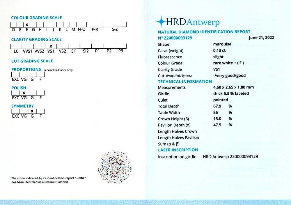 Diamante marquise nemontate 0,11-0,32 ct., HRD Antwerp(8861,9151,9472)