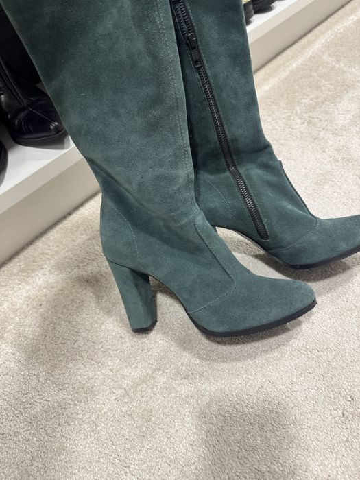 Чизми естествен велур , сини ботии зимни ботуши