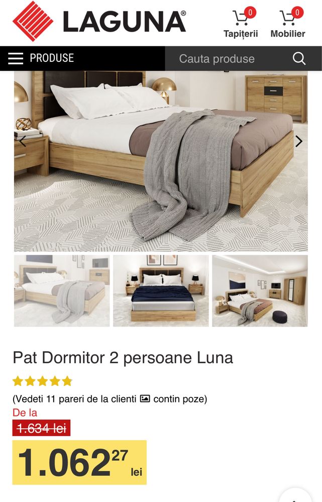 Set pat Luna plus doua noptiere si saltea super ortopedica