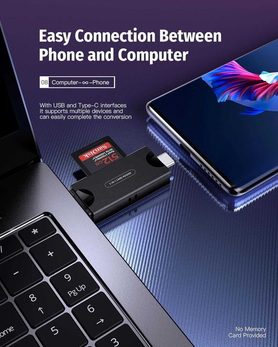 2-in-1 Card Reader — компактный для SD/TF карт и SIM. Есть доставка