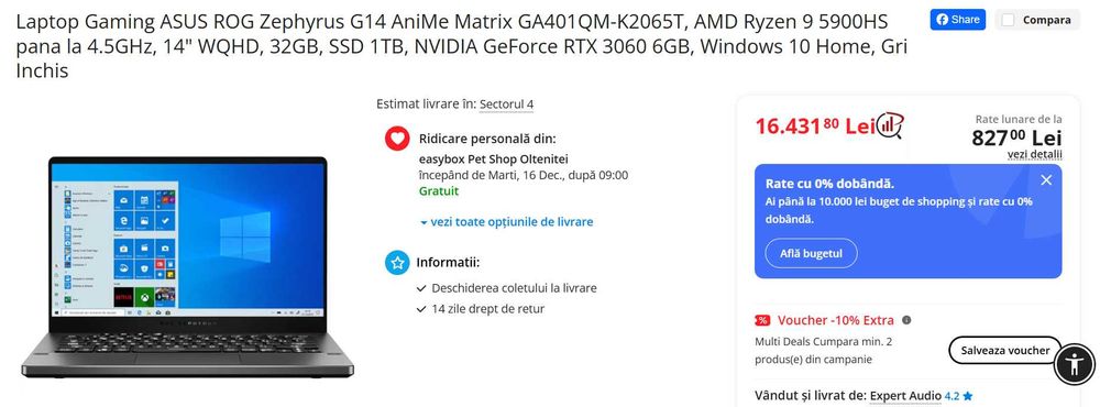 ASUS Zephyrus G14 Ryzen 9 5900HS, 32GB, SSD 1TB, GeForce RTX 3060 6GB