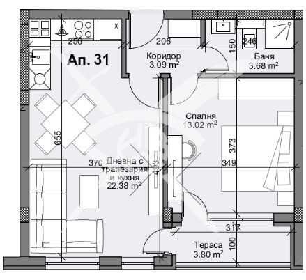 Двустаен апартамент в Кършияка 55-2509