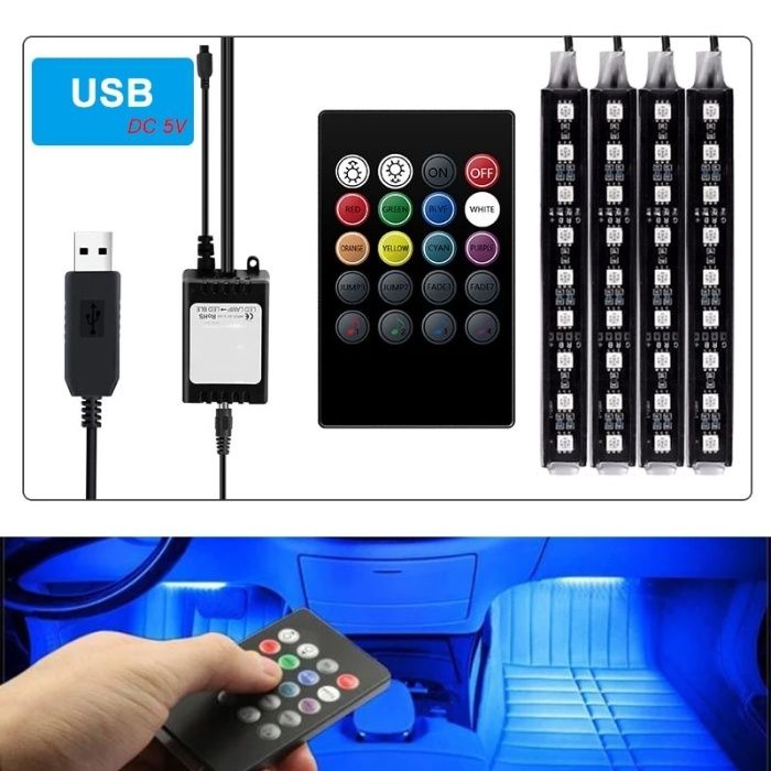 RGB LED интериорно осветление за кола автомобил диодни ленти светлини