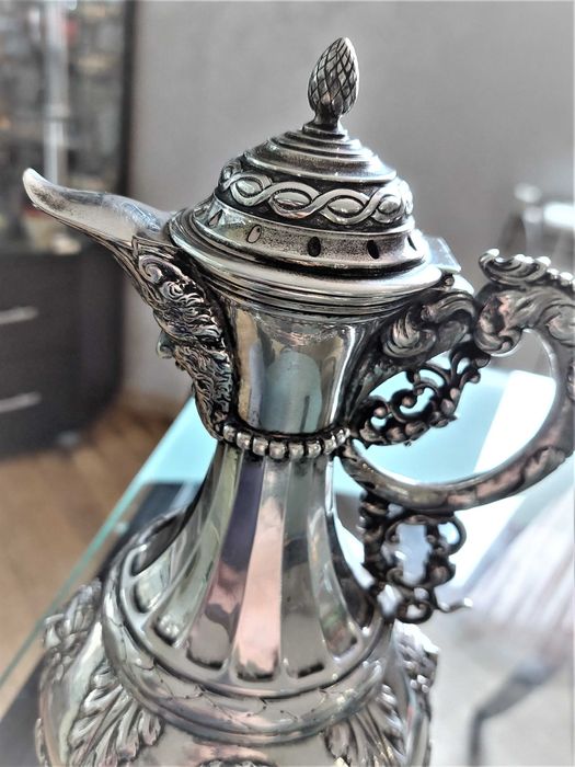 RRR Много рядка сребърна кана/ 19 век/сребро, злато, чаша