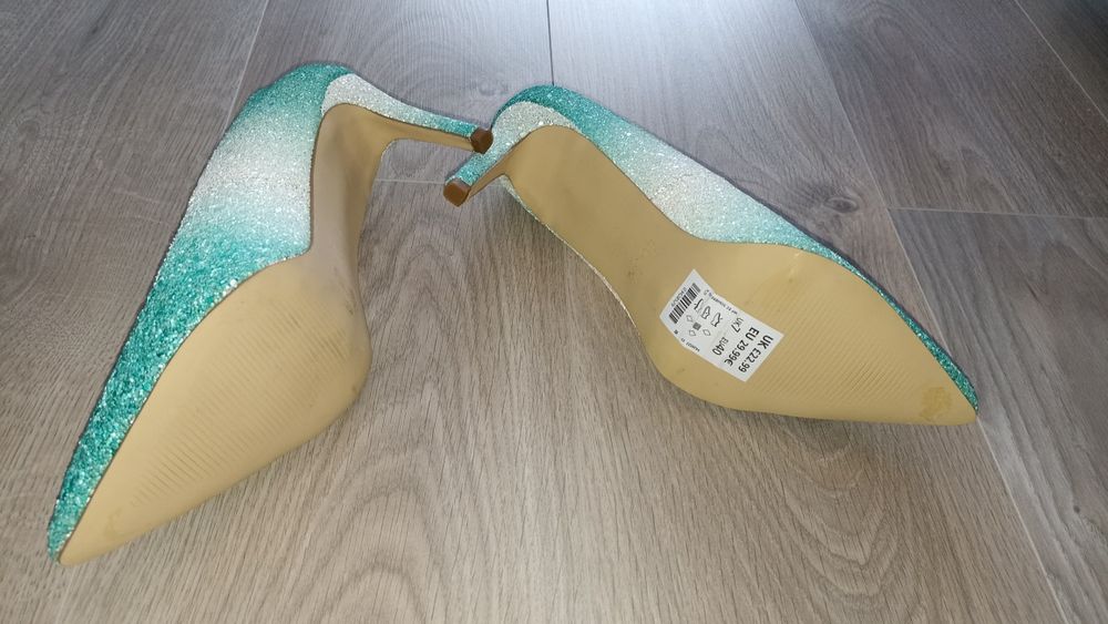 Pantofi de ocazie/ Crăciun/ Revelion cu toc, turcoaz, New Look, măr. 4