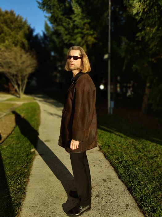 Cojoc barbat  piele / blana naturala miel XXL 2XL 54-56 NOU Maro