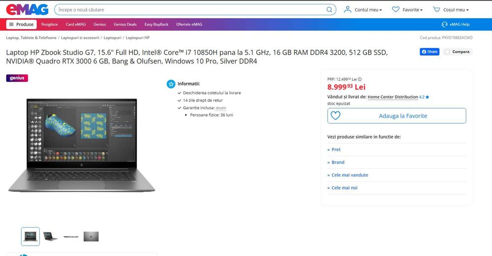 Laptop HP ZBOOK G7 i7 gen 10 32 gb 1 TB 15 inch Nvidia Garantie 1 an