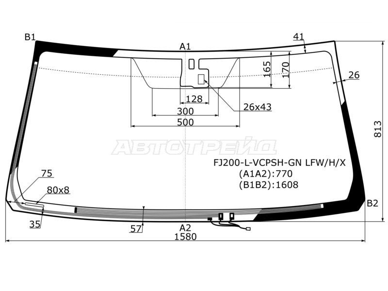 Стекло лобовое с обогревом щеток  Toyota Land cruiser