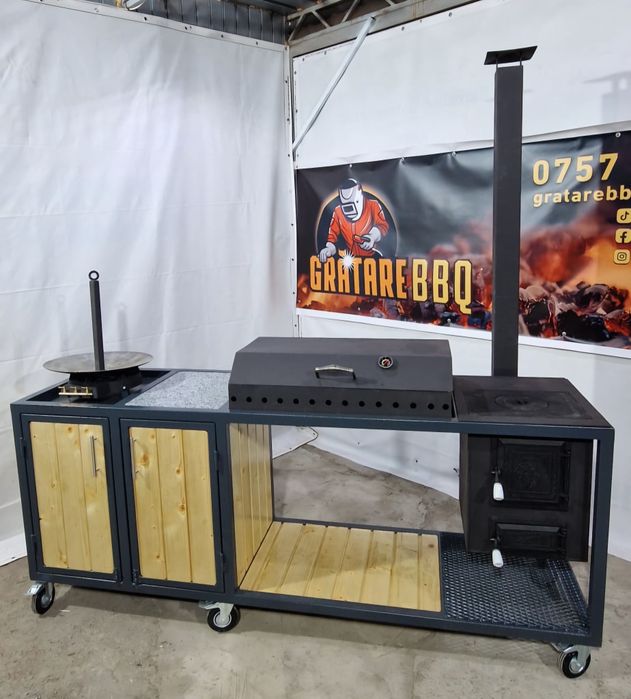 Grătar cu blat de lucru și arzător pe gaz