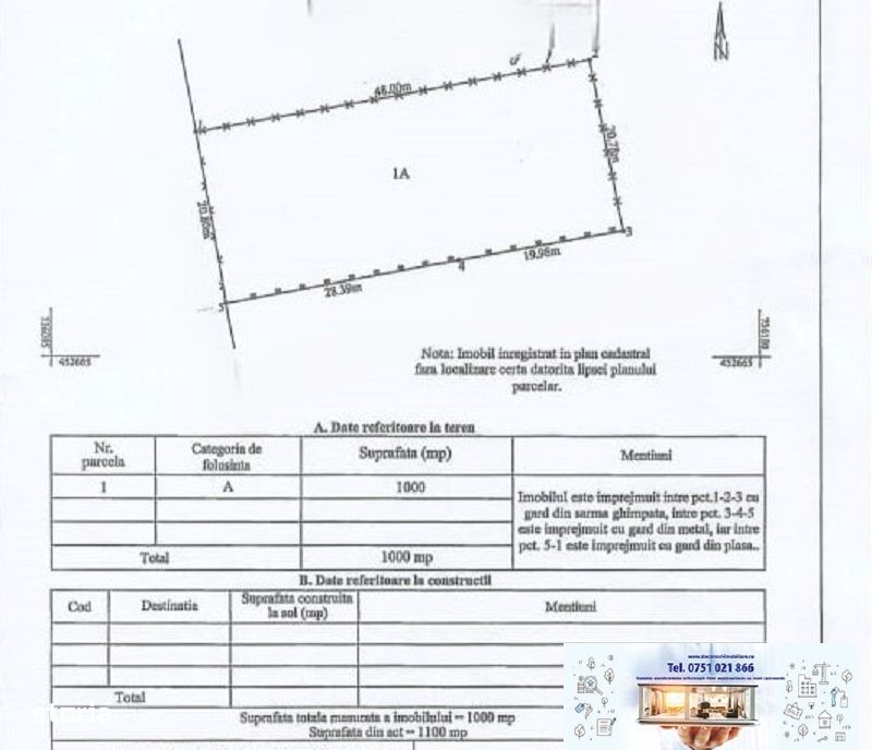 De vanzare teren intravilan 1000 mp